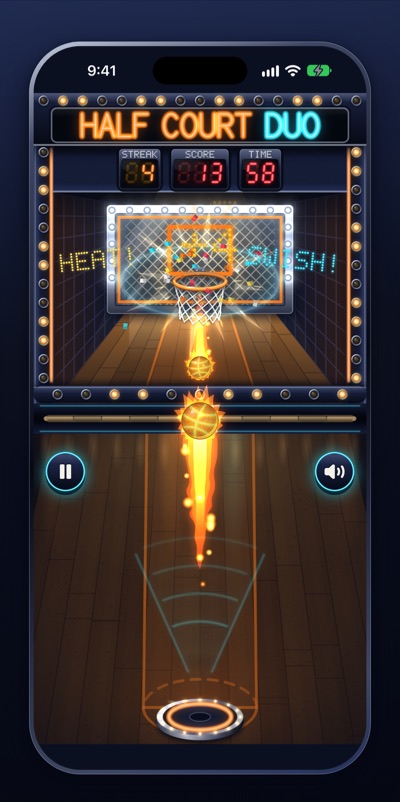 An ordinary phone playing the same game, the brass rail drawn across the middle of the screen where a fold would be.